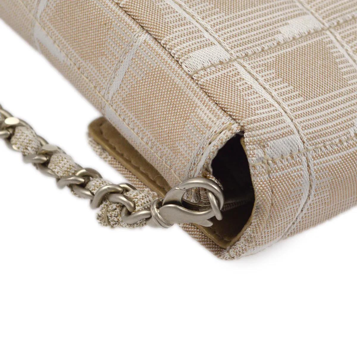 Chanel 2000-2001 Beige Jacquard Nylon East West Travel Line Shoulder Bag