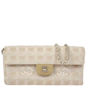 Chanel 2000-2001 Beige Jacquard Nylon East West Travel Line Shoulder Bag