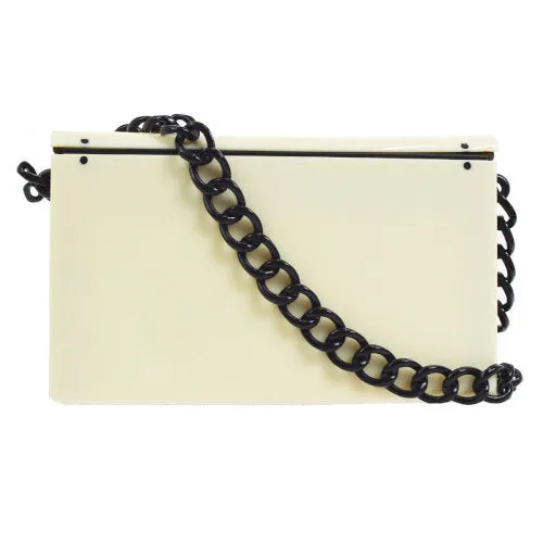 CHANEL 2000-2001 CC Chain Shoulder Bag Bi-Color Ivory Black ao11536