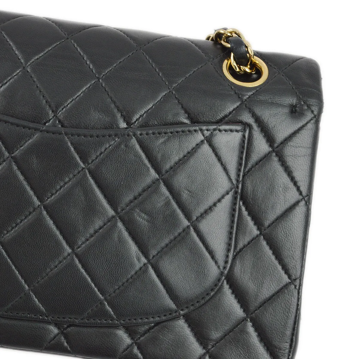 Chanel 2001-2003 Black Lambskin Small Classic Double Flap Shoulder Bag
