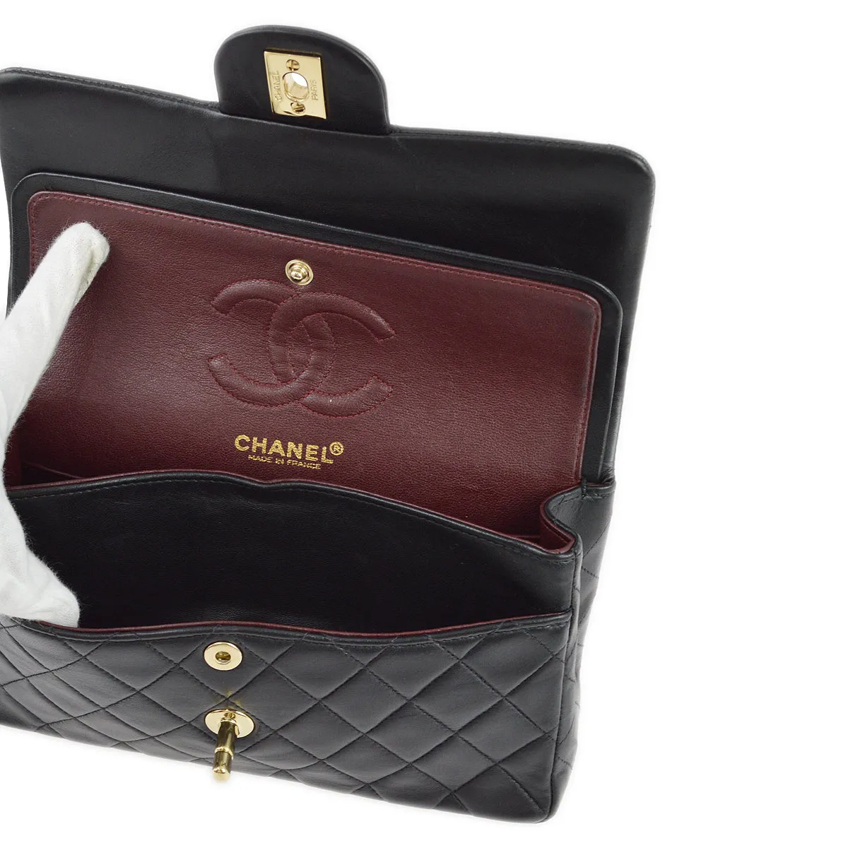 Chanel 2001-2003 Black Lambskin Small Classic Double Flap Shoulder Bag
