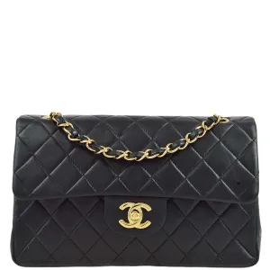Chanel 2001-2003 Black Lambskin Small Classic Double Flap Shoulder Bag