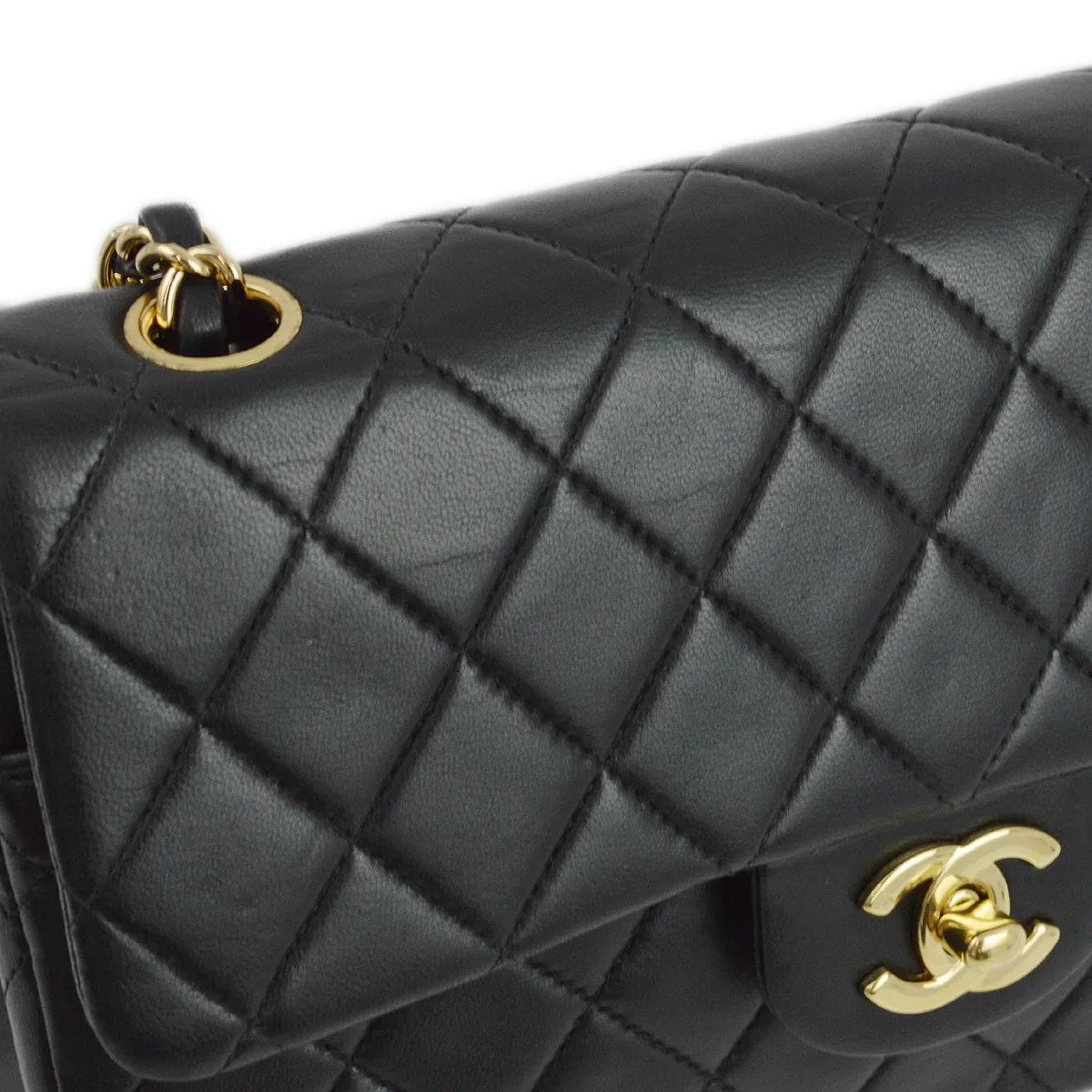 Chanel 2001-2003 Black Lambskin Small Classic Double Flap Shoulder Bag