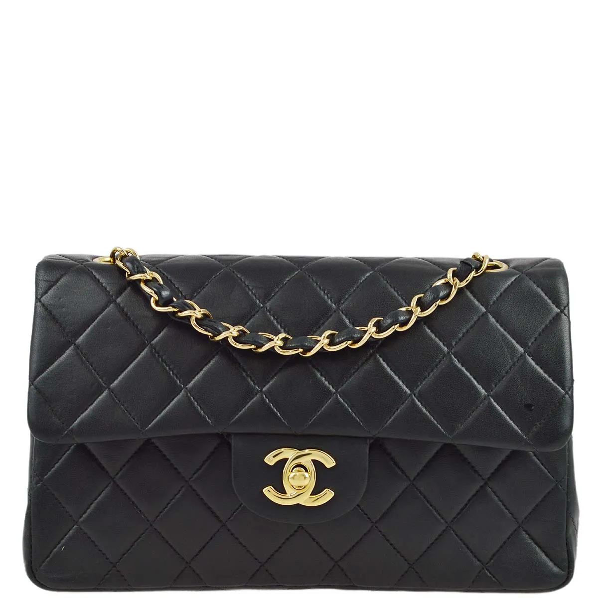 Chanel 2001-2003 Black Lambskin Small Classic Double Flap Shoulder Bag