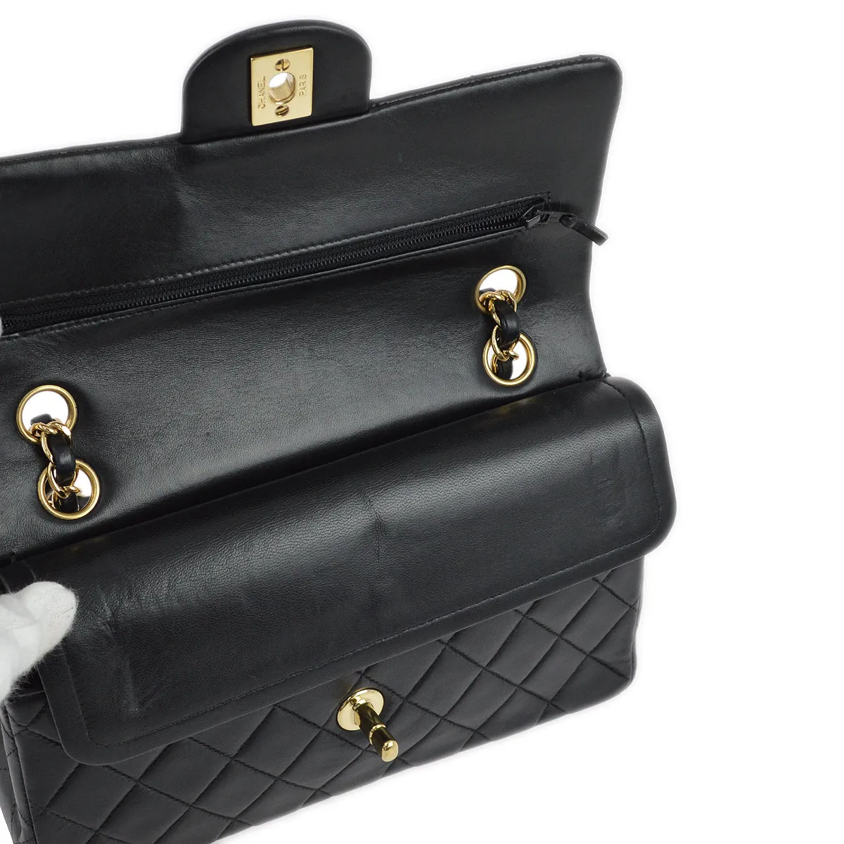 Chanel 2001-2003 Black Lambskin Small Classic Double Flap Shoulder Bag