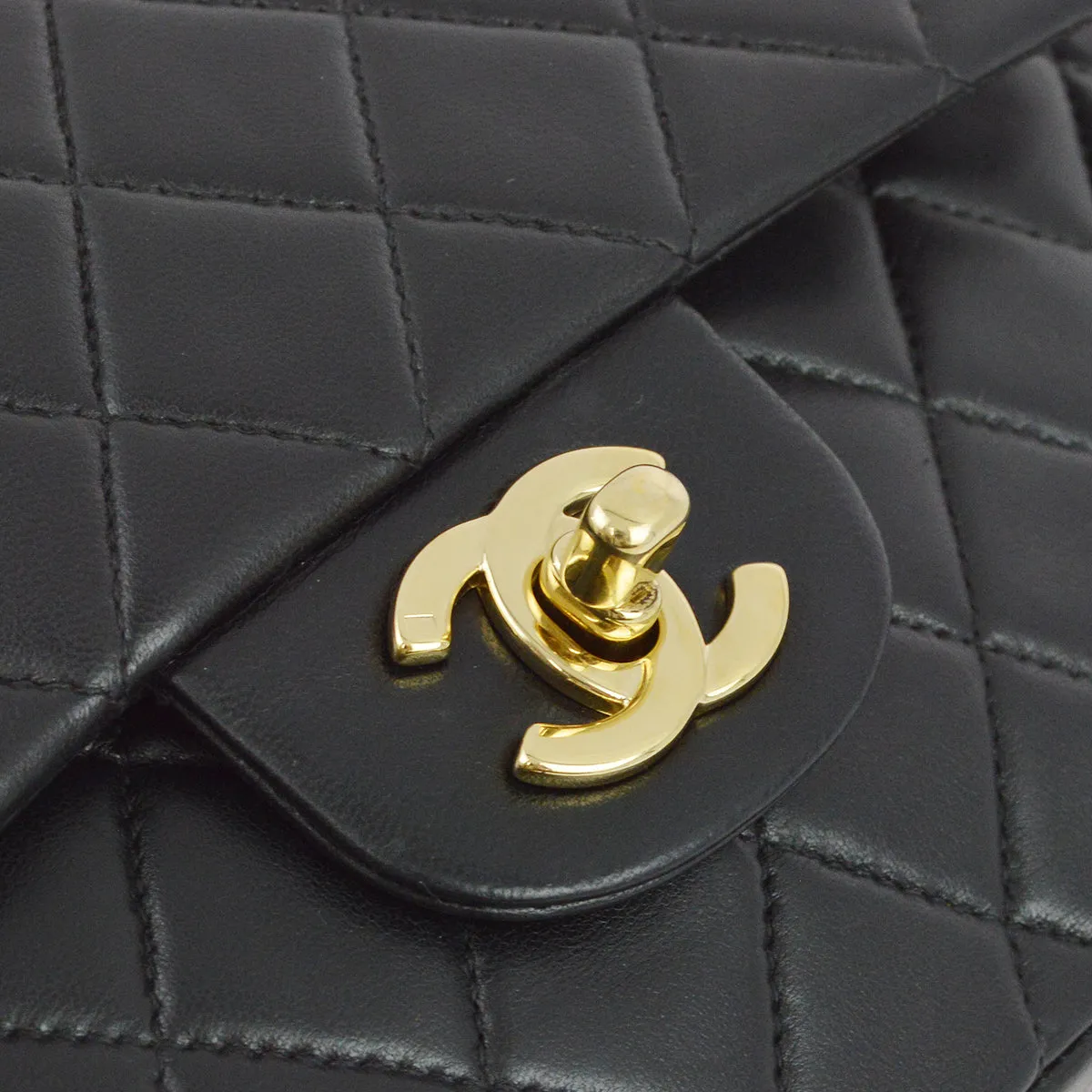 Chanel 2001-2003 Black Lambskin Small Classic Double Flap Shoulder Bag