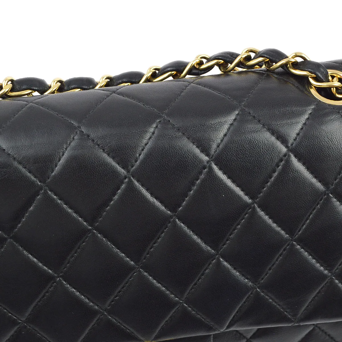 Chanel 2003-2004 Black Lambskin Medium Classic Double Flap Shoulder Bag