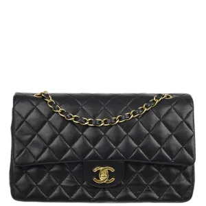 Chanel 2003-2004 Black Lambskin Medium Classic Double Flap Shoulder Bag