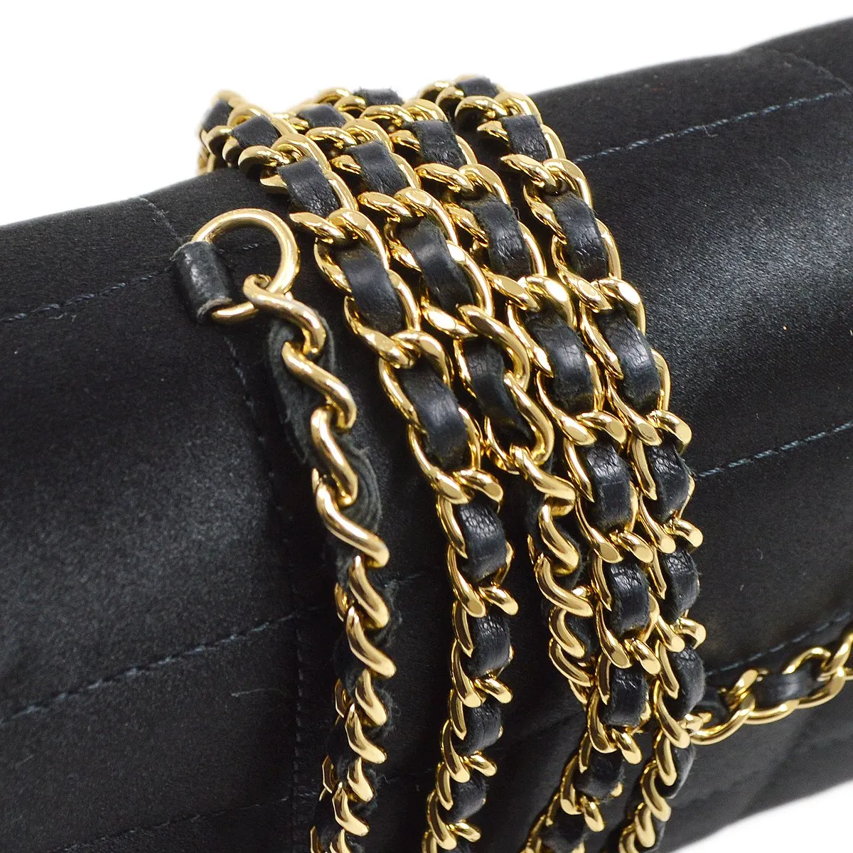 CHANEL 2009-2010 Camellia Choco Bar Single Chain Shoulder Bag Black Satin 51050