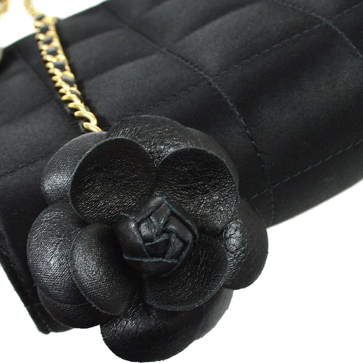 CHANEL 2009-2010 Camellia Choco Bar Single Chain Shoulder Bag Black Satin 51050