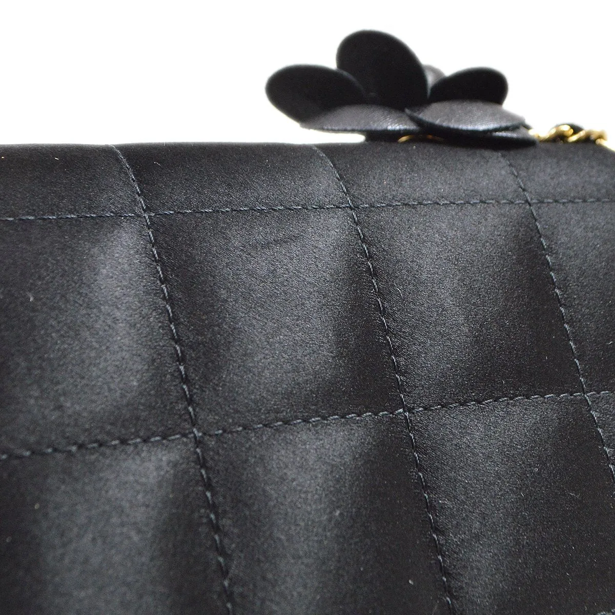 CHANEL 2009-2010 Camellia Choco Bar Single Chain Shoulder Bag Black Satin 51050