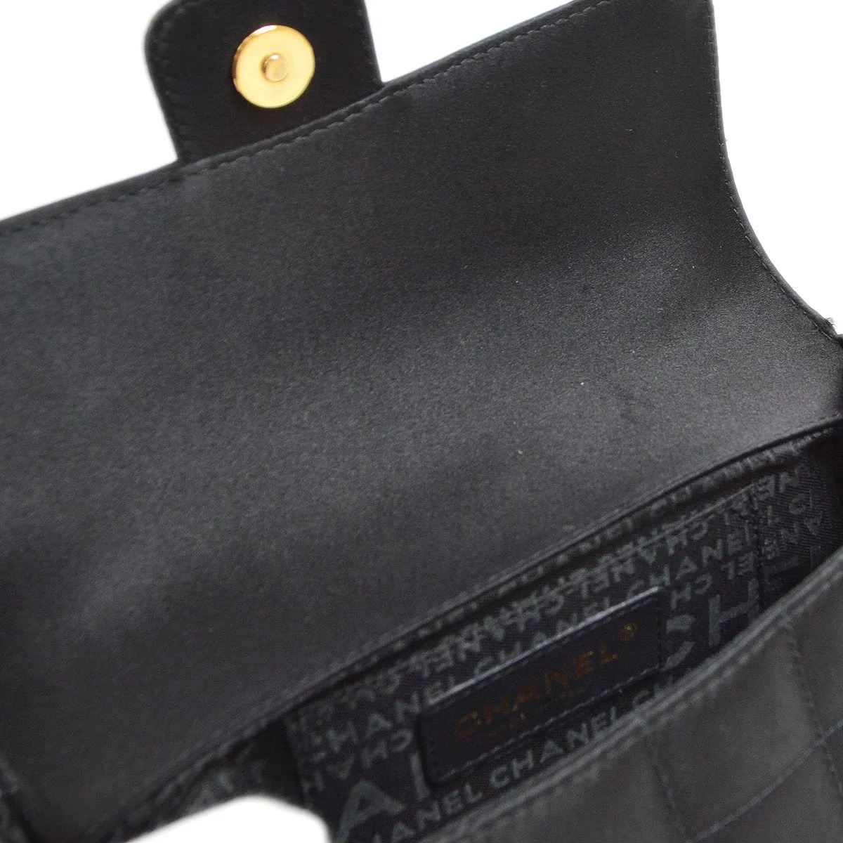 CHANEL 2009-2010 Camellia Choco Bar Single Chain Shoulder Bag Black Satin 51050