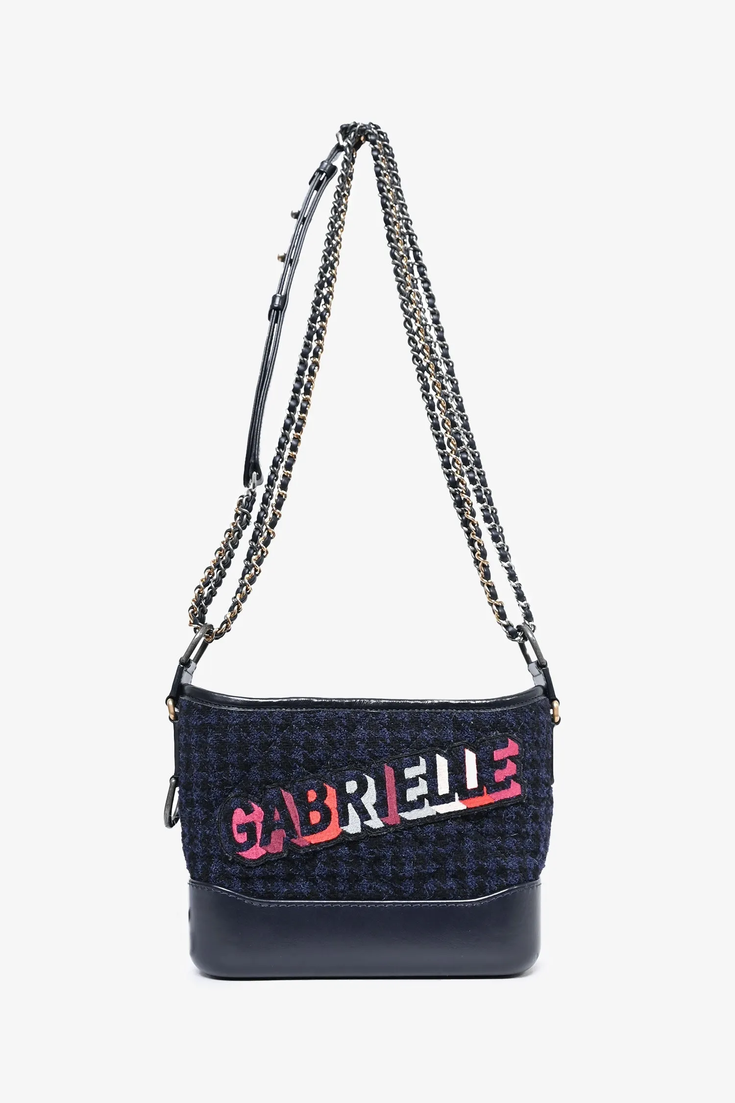 Chanel? 2017 Black Leather/Navy Tweed Small Gabrielle Shoulder Bag (As Is)