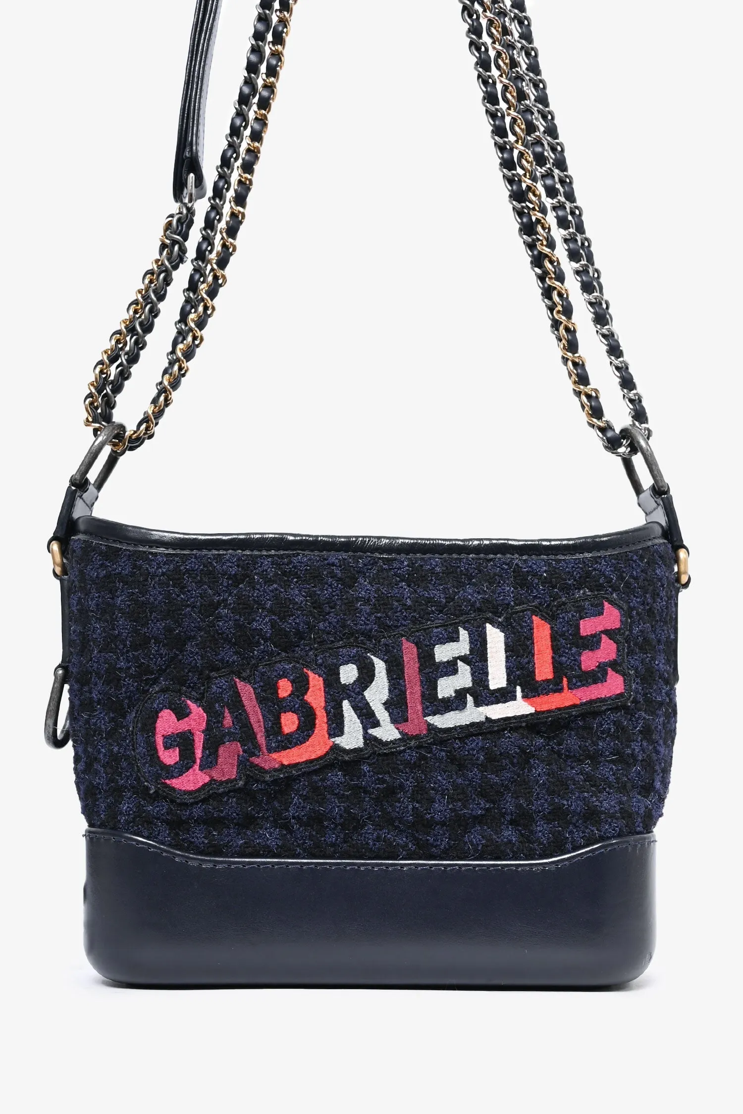 Chanel? 2017 Black Leather/Navy Tweed Small Gabrielle Shoulder Bag (As Is)