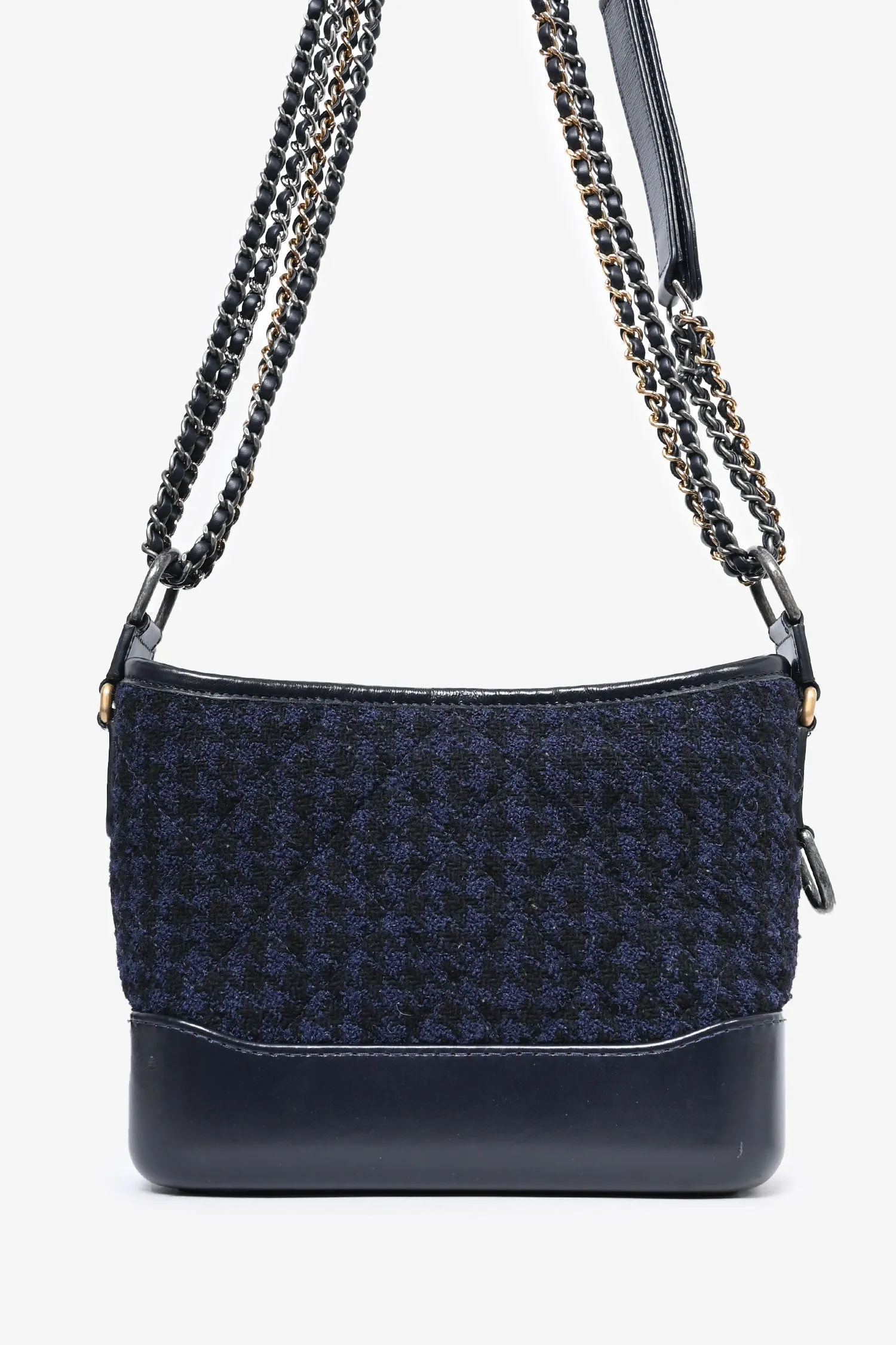 Chanel? 2017 Black Leather/Navy Tweed Small Gabrielle Shoulder Bag (As Is)