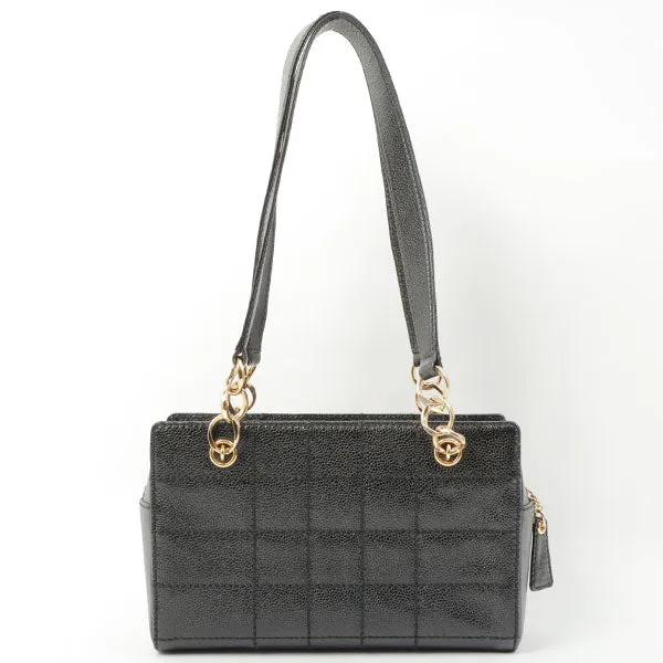 Chanel Around 2002 Made Turn-Lock Choco Bar Shoulder Bag Black