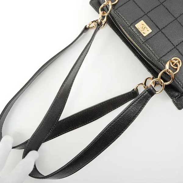 Chanel Around 2002 Made Turn-Lock Choco Bar Shoulder Bag Black