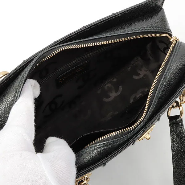 Chanel Around 2002 Made Turn-Lock Choco Bar Shoulder Bag Black