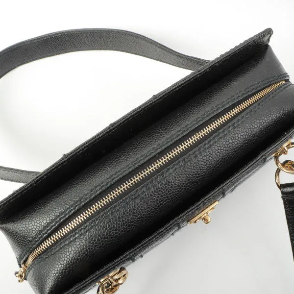Chanel Around 2002 Made Turn-Lock Choco Bar Shoulder Bag Black