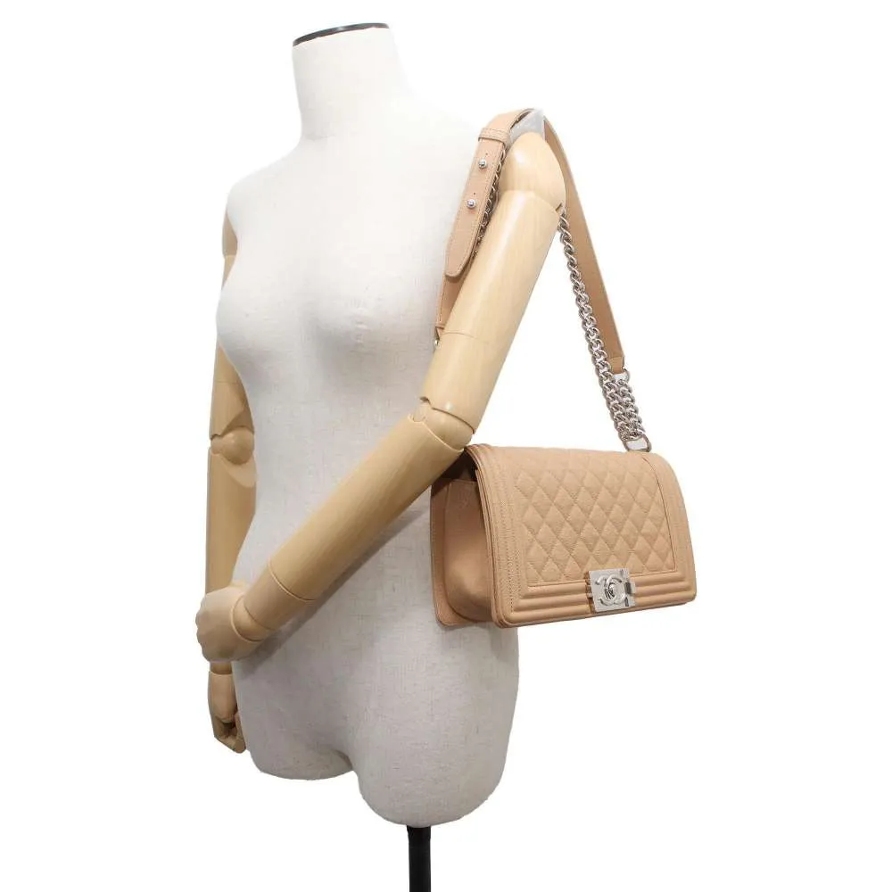 CHANEL Boy Chanel ChainShoulder Bag Beige A67086 Caviar Leather Size 25