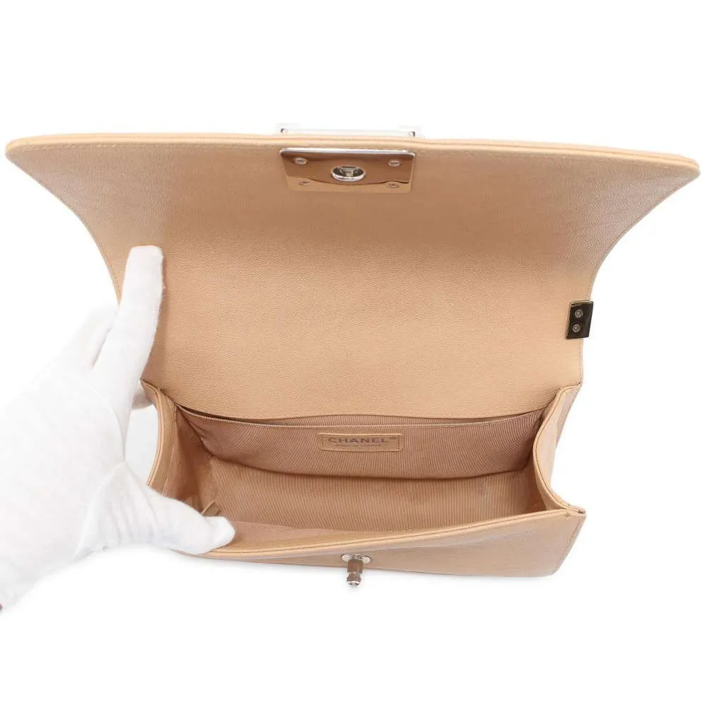 CHANEL Boy Chanel ChainShoulder Bag Beige A67086 Caviar Leather Size 25