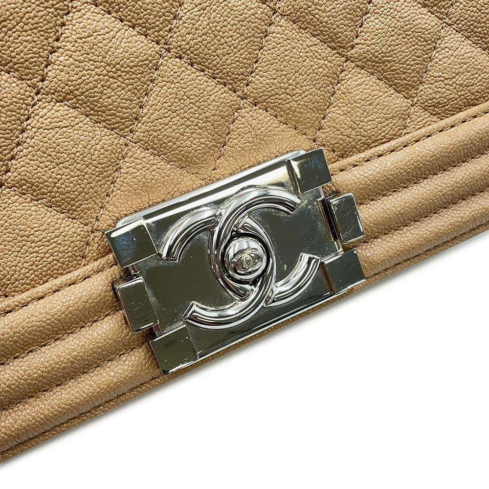 CHANEL Boy Chanel ChainShoulder Bag Beige A67086 Caviar Leather Size 25