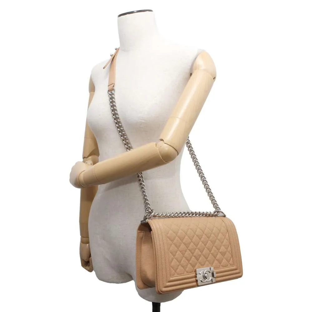 CHANEL Boy Chanel ChainShoulder Bag Beige A67086 Caviar Leather Size 25