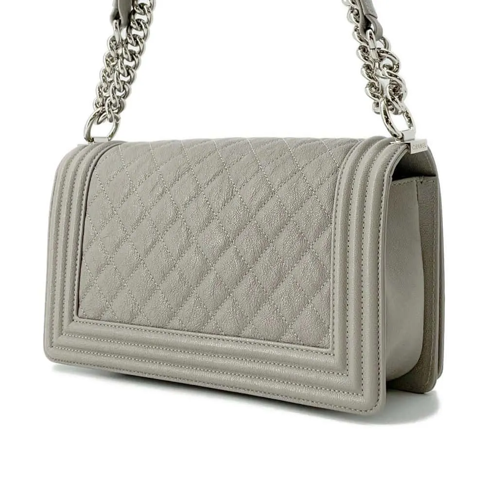 CHANEL Boy Chanel ChainShoulder Gray A67086 Caviar Leather Size 25