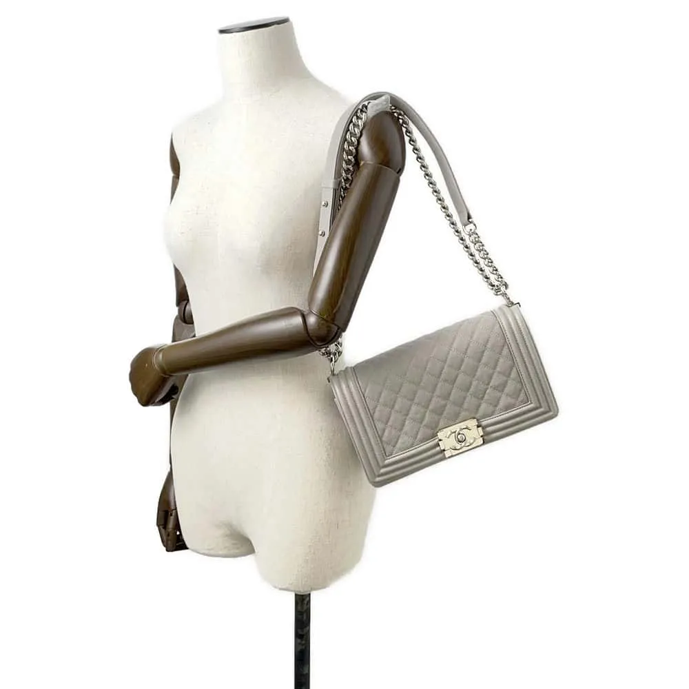 CHANEL Boy Chanel ChainShoulder Gray A67086 Caviar Leather Size 25
