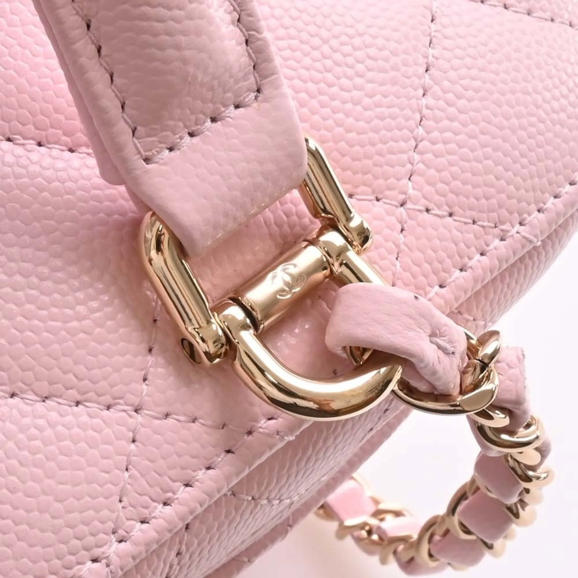 CHANEL Caviar Skin Matelasse Coco Mark Small Vanity Bag Shoulder Pink Ladies