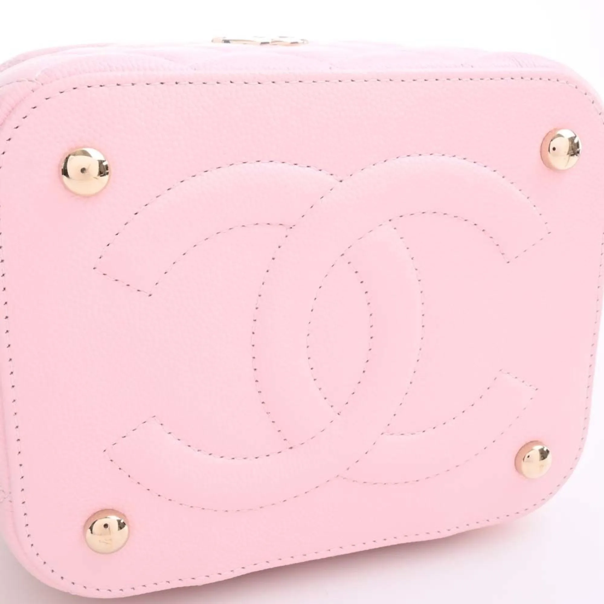 CHANEL Caviar Skin Matelasse Coco Mark Small Vanity Bag Shoulder Pink Ladies