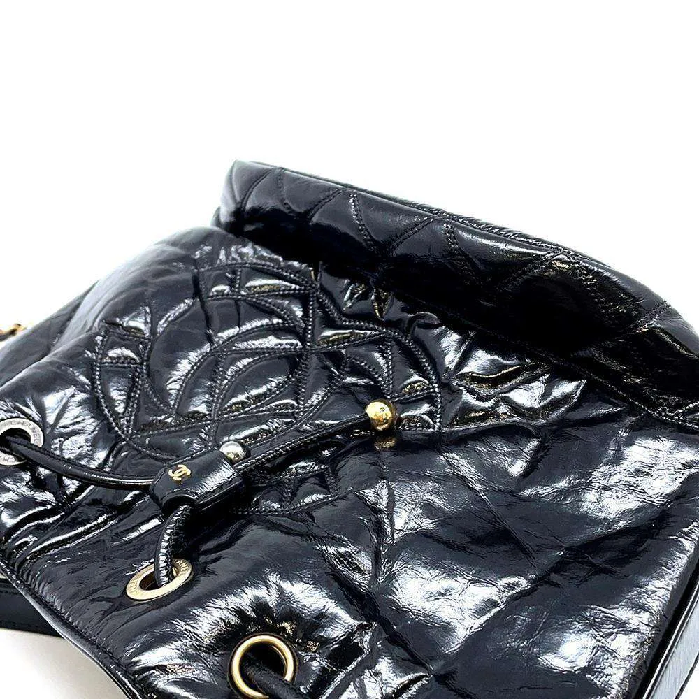 CHANEL CC Logo Drawstring BagChainShoulder Bag Black AS1877 Shiny Aged Calf Leather