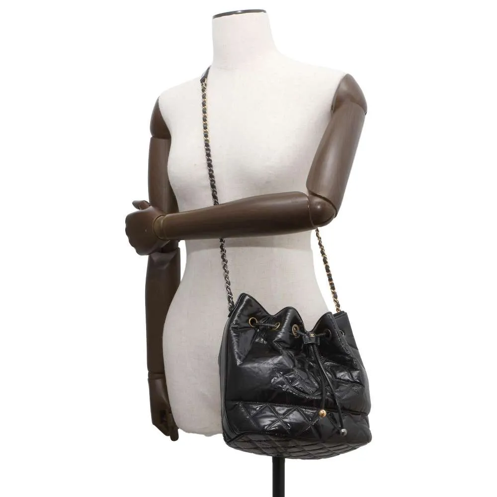 CHANEL CC Logo Drawstring BagChainShoulder Bag Black AS1877 Shiny Aged Calf Leather