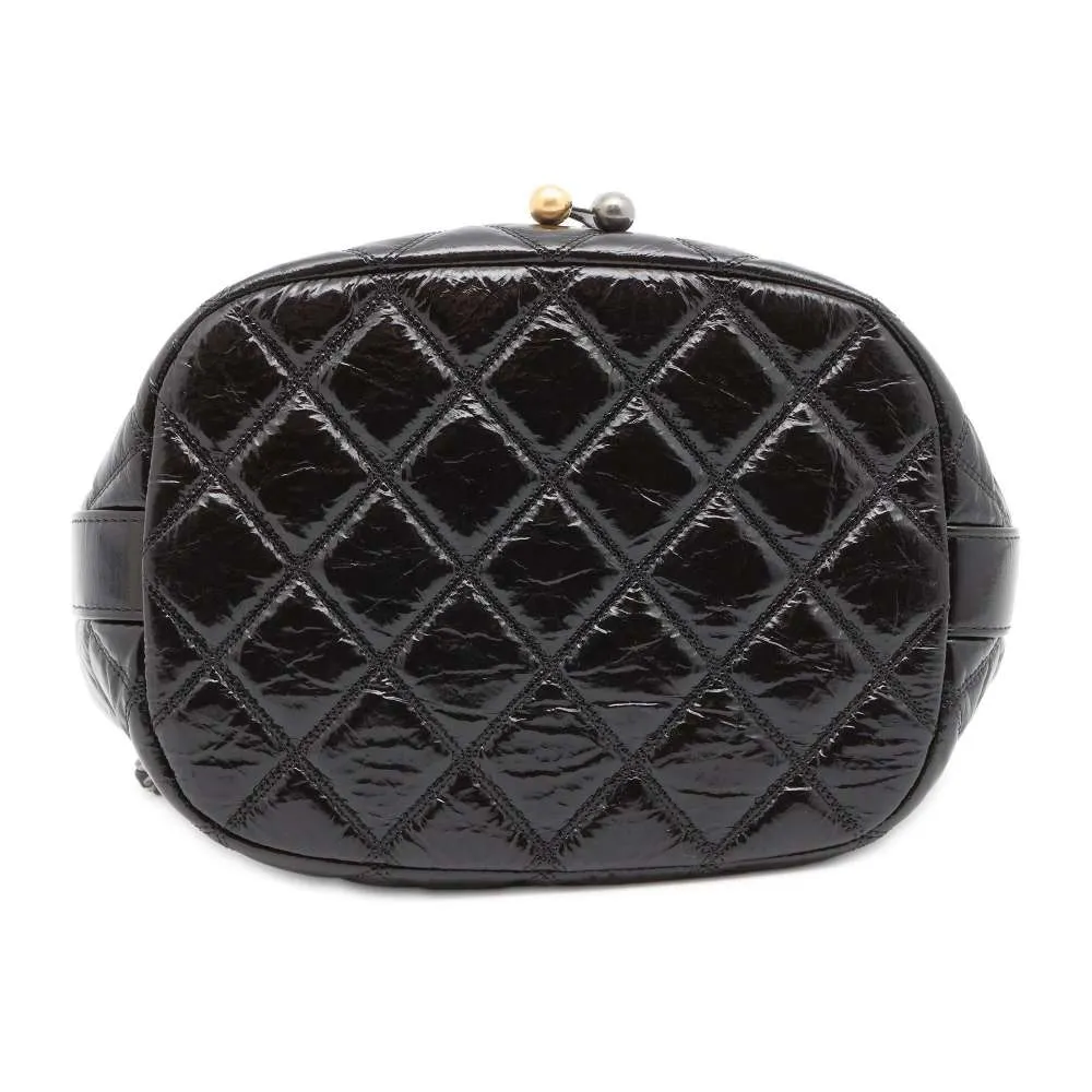CHANEL CC Logo Drawstring BagChainShoulder Bag Black AS1877 Shiny Aged Calf Leather