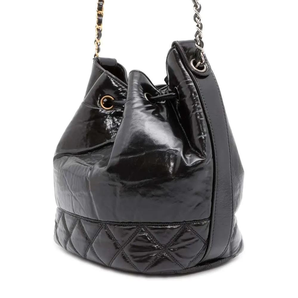 CHANEL CC Logo Drawstring BagChainShoulder Bag Black AS1877 Shiny Aged Calf Leather