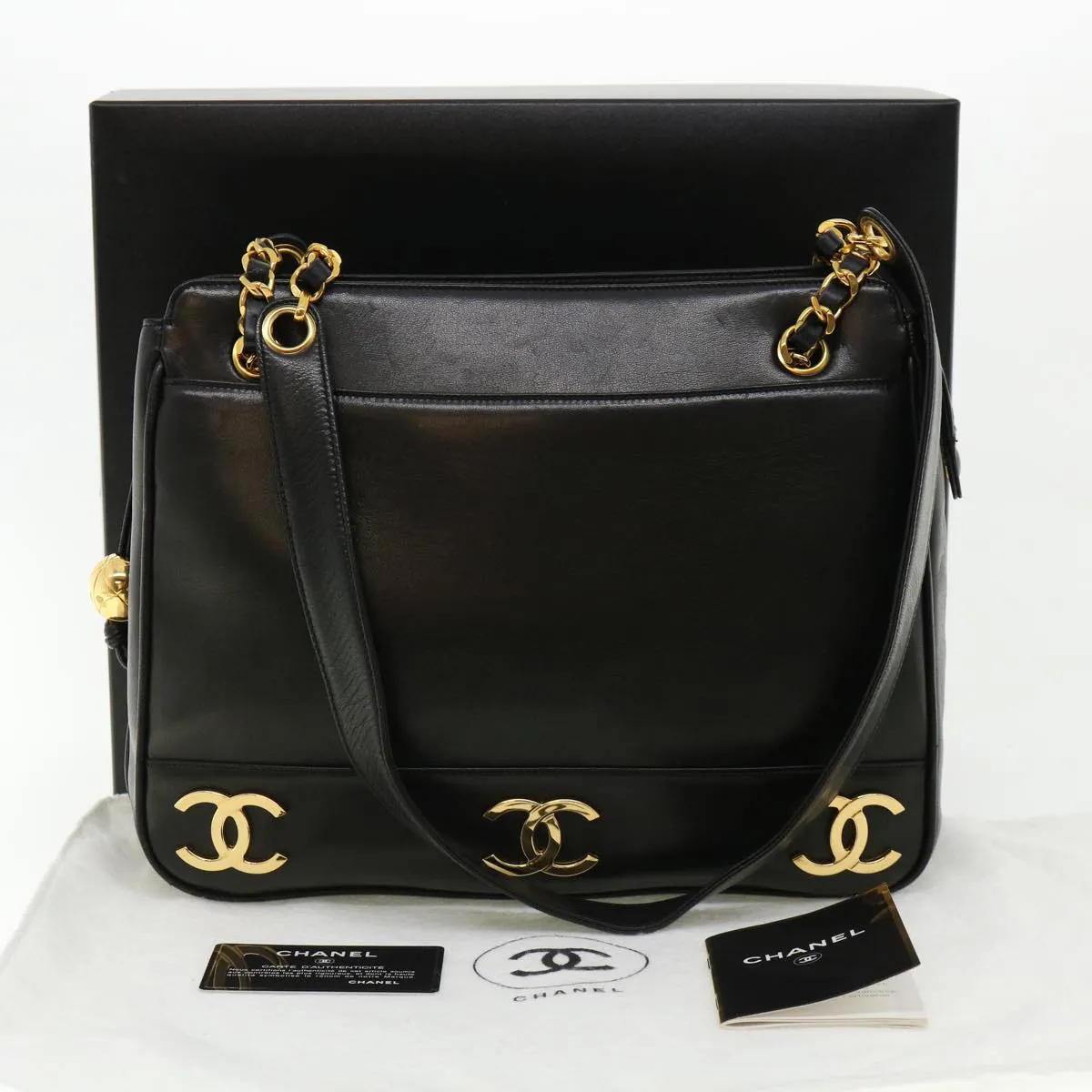 CHANEL Chain Shoulder Bag Lamb Skin Black CC Auth 32454A
