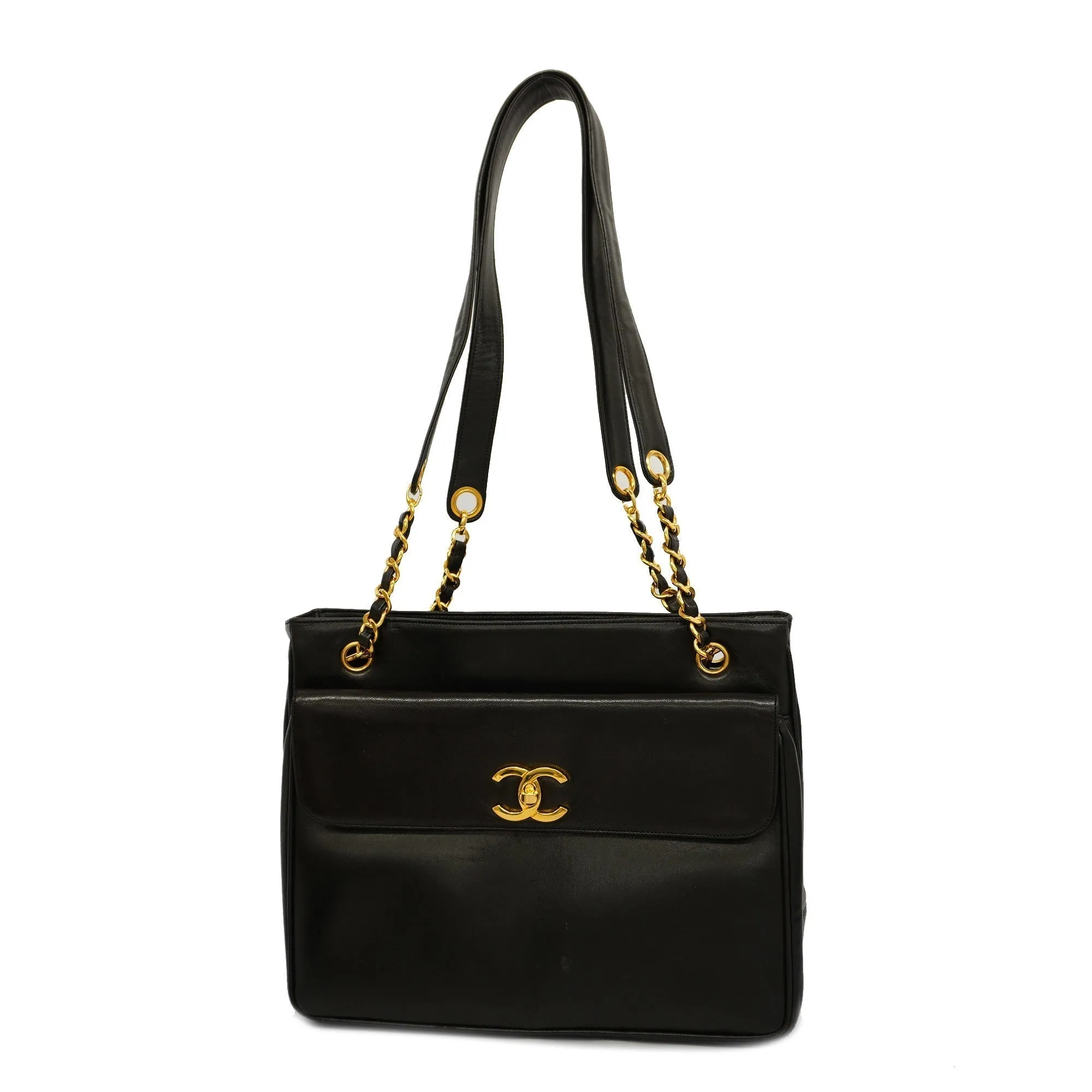 CHANEL   Chain Shoulder Women's Leather Shoulder Bag Black