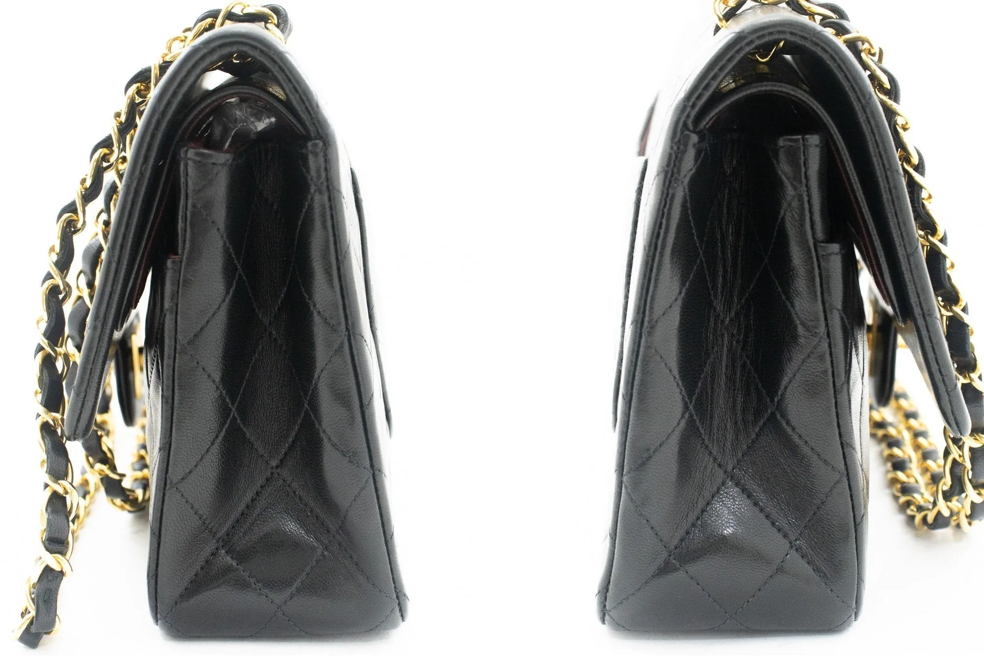 CHANEL Classic Double Flap 10" Chain Shoulder Bag Black Lambskin k03