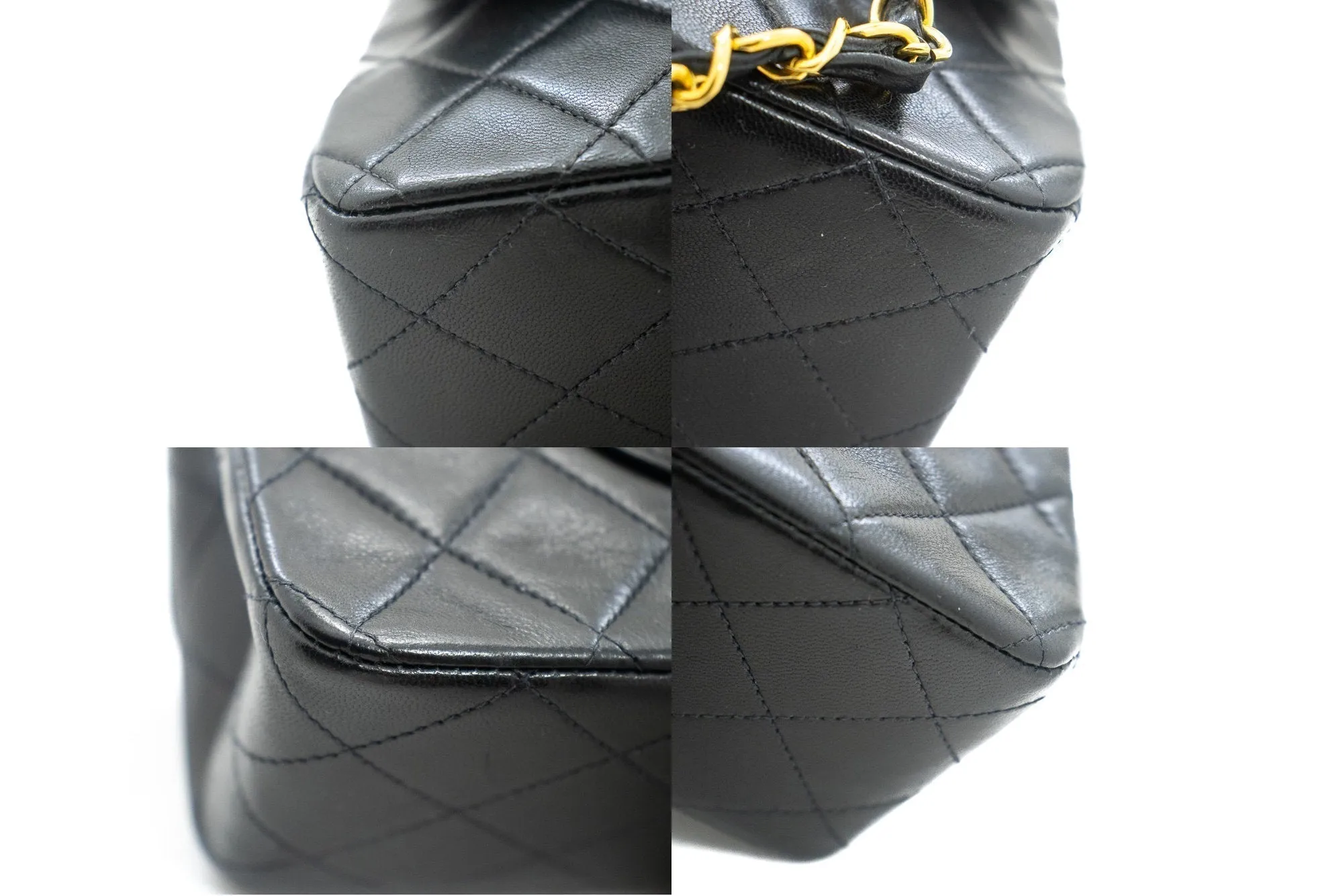 CHANEL Classic Double Flap 10" Chain Shoulder Bag Black Lambskin k03