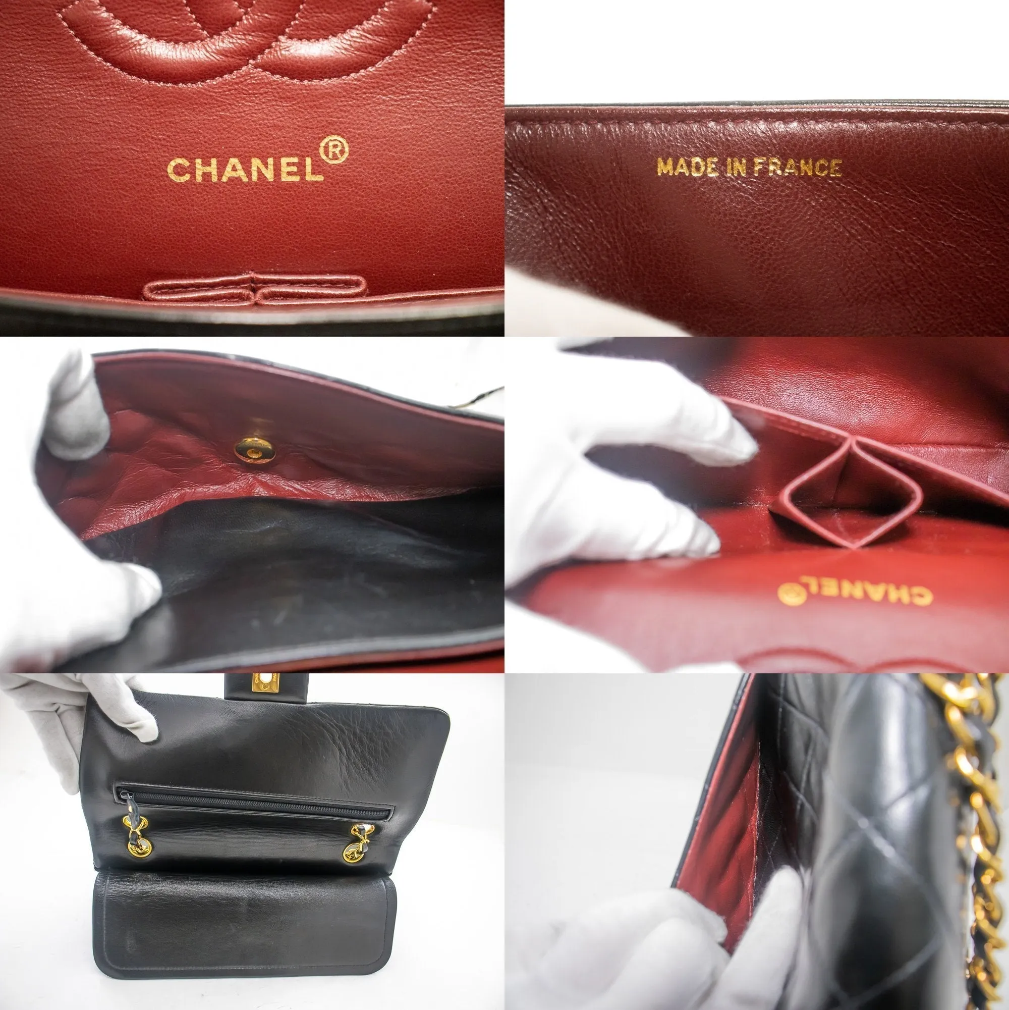 CHANEL Classic Double Flap 10" Chain Shoulder Bag Black Lambskin k03