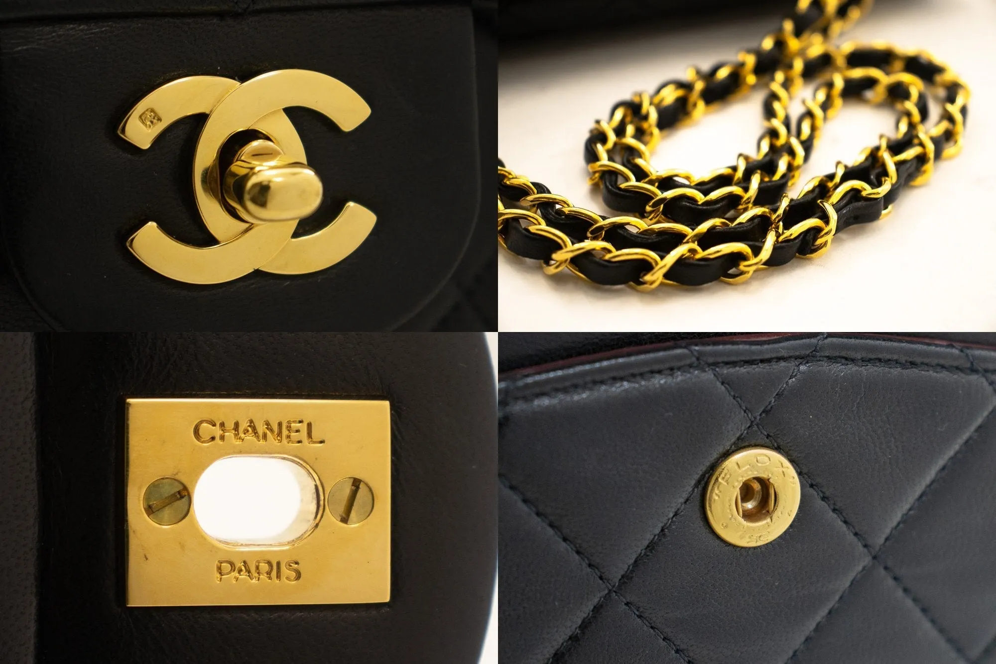 CHANEL Classic Double Flap 10" Chain Shoulder Bag Black Lambskin k03