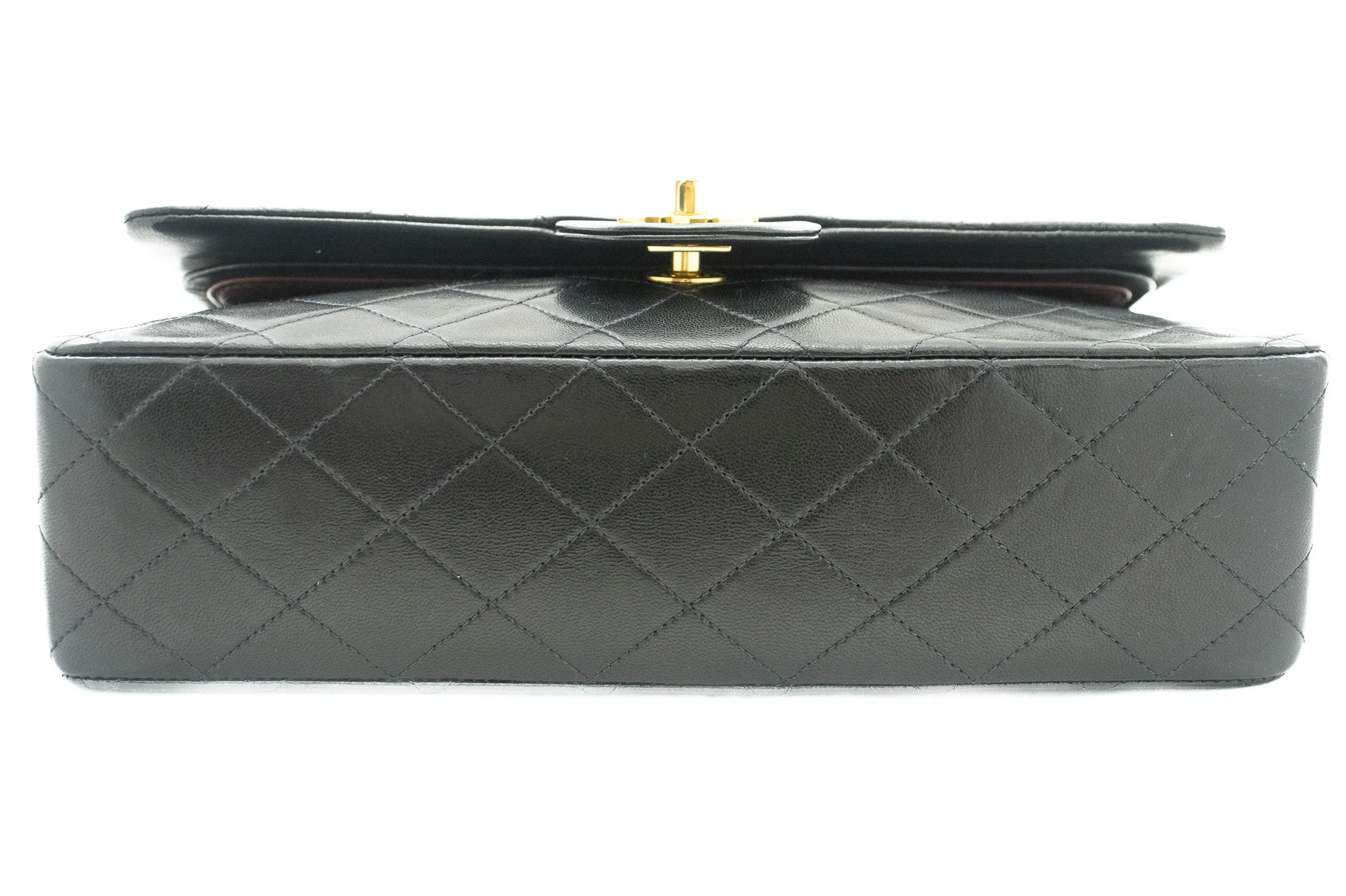 CHANEL Classic Double Flap 10" Chain Shoulder Bag Black Lambskin k03
