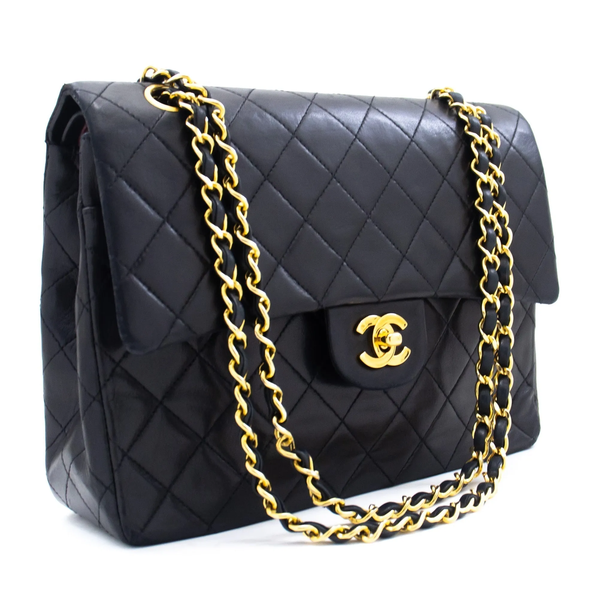 CHANEL Classic Double Flap Chain Shoulder Bag Black Lambskin Purse k88