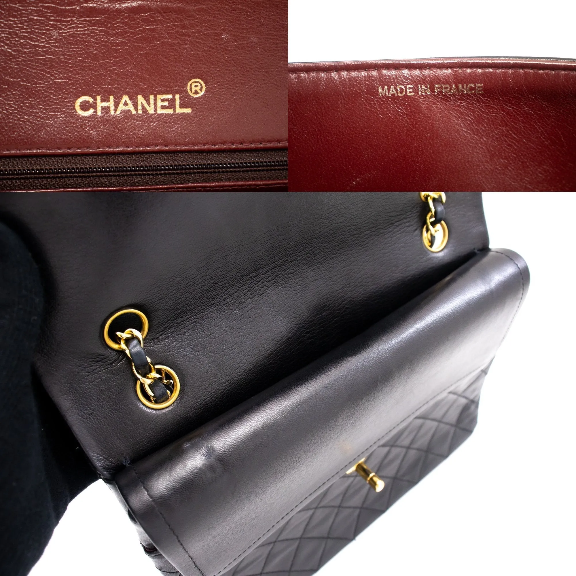 CHANEL Classic Double Flap Chain Shoulder Bag Black Lambskin Purse k88