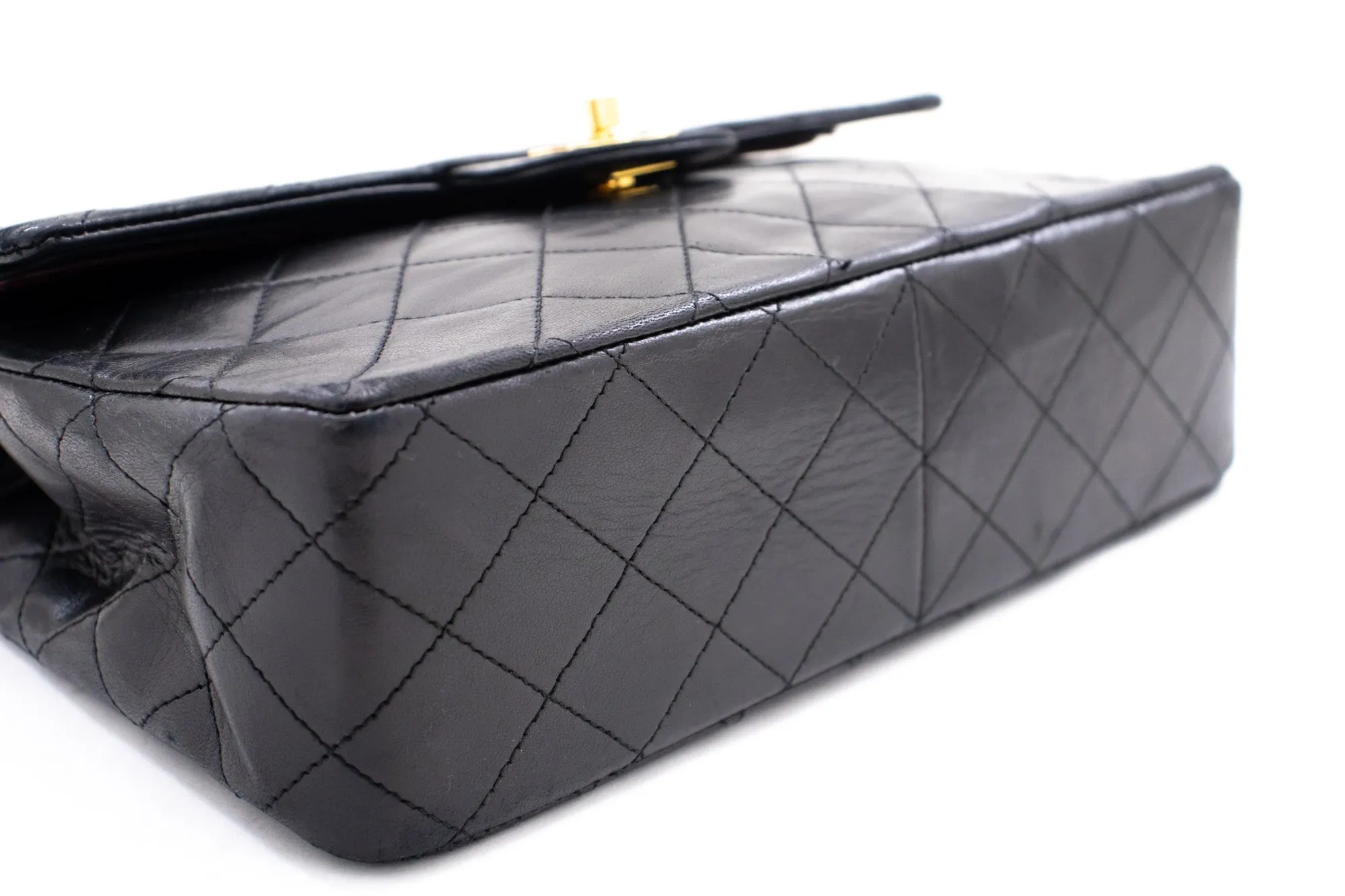 CHANEL Classic Double Flap Chain Shoulder Bag Black Lambskin Purse k88
