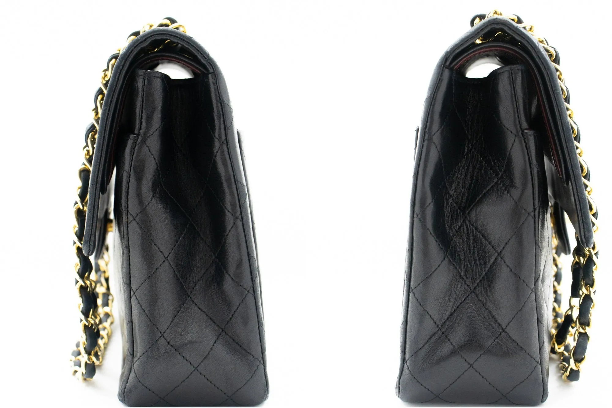 CHANEL Classic Double Flap Chain Shoulder Bag Black Lambskin Purse k88