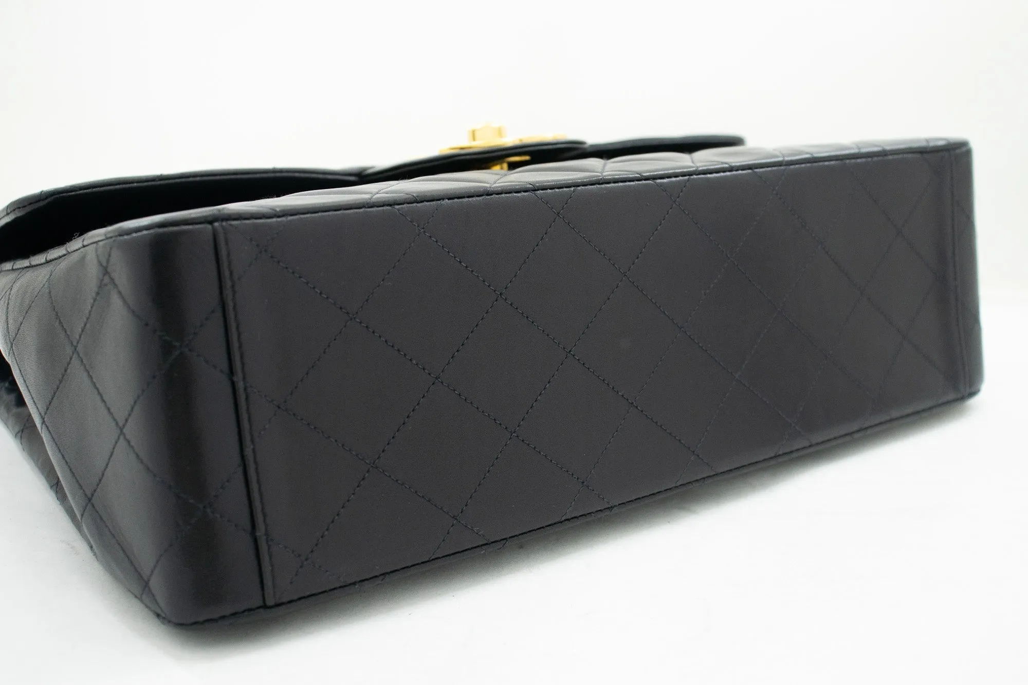 CHANEL Classic Large 13" Flap Chain Shoulder Bag Black Lambskin j63
