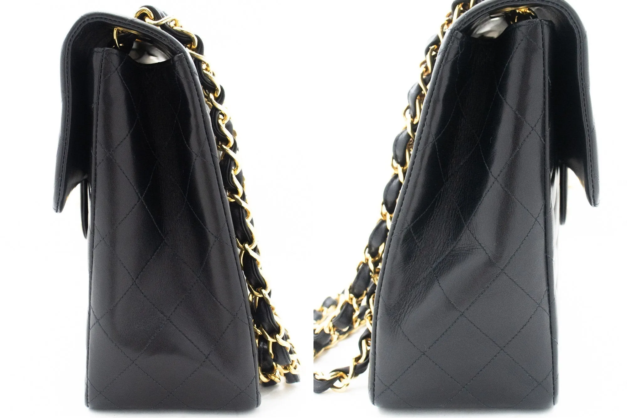 CHANEL Classic Large 13" Flap Chain Shoulder Bag Black Lambskin j63