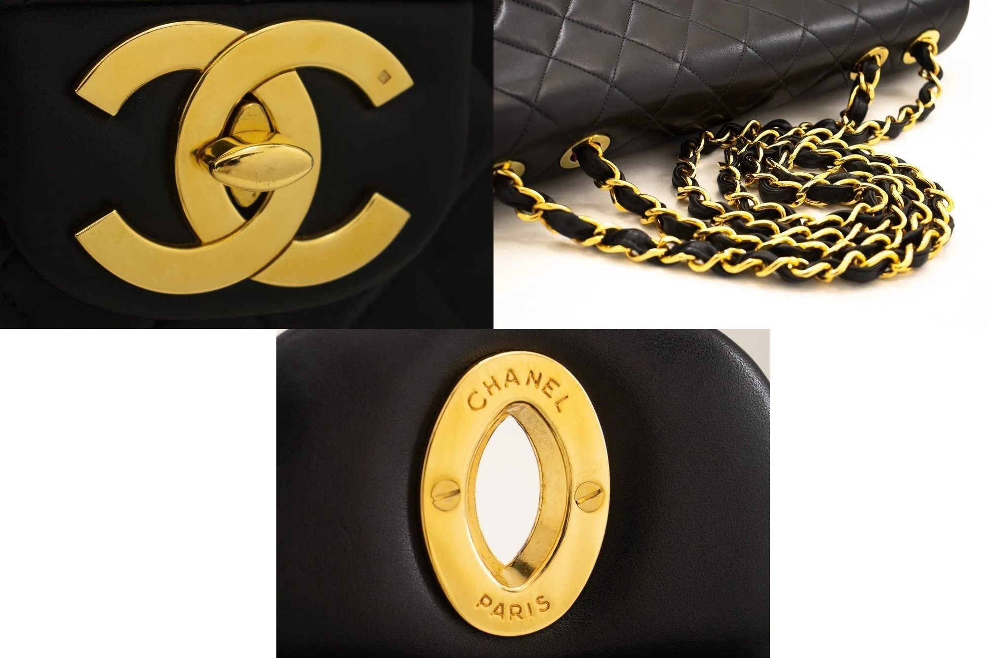 CHANEL Classic Large 13" Flap Chain Shoulder Bag Black Lambskin j63
