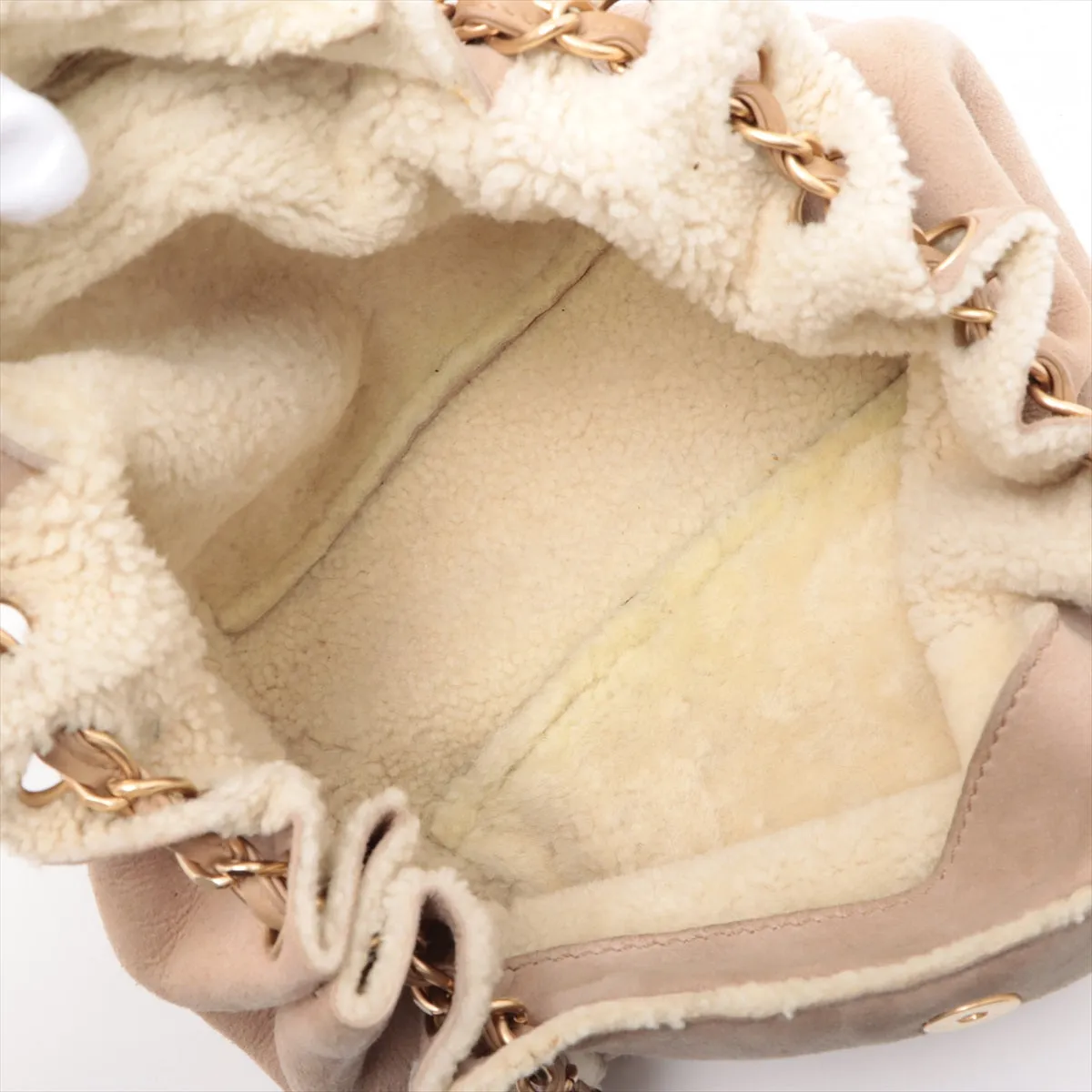 Chanel Coco Mouton Chain Shoulder Bag Beige Gold  7th